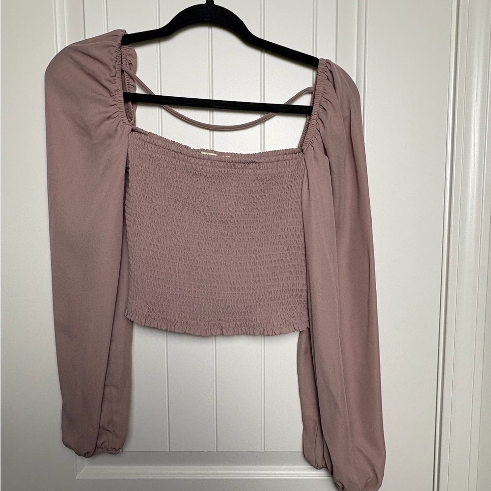 Smocked Square-Neck Crop Top in Mauve